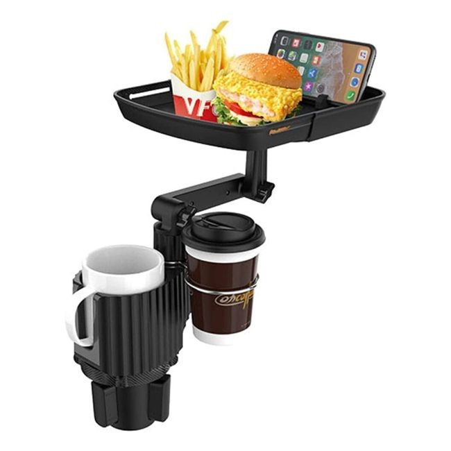 2 in 1 Multifunctional Car Cup Drink Holder, Expander Adjustable Detachable  Food Tray, can extend to 9.4x8.3 inch, with flexible silicone phone slot